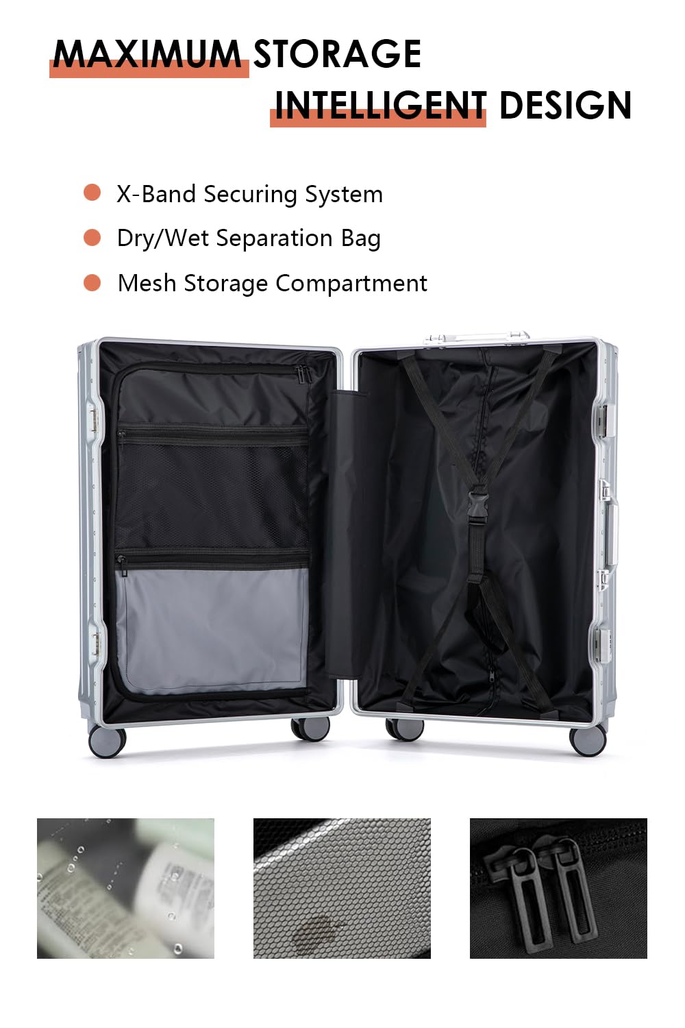 HotWay PC Hard Shell Carry On Luggage with Aluminum Frame, Suitcase with Cup Holder and USB Port, Zipperless Luggage for Business Travel (Silver, Carry On 20Inch)