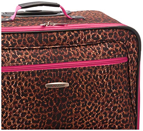 Rockland Vara Softside 3 Piece Upright Luggage Set, Expandable, (20"/28"/22" Rolling Duffel), Pink Leopard