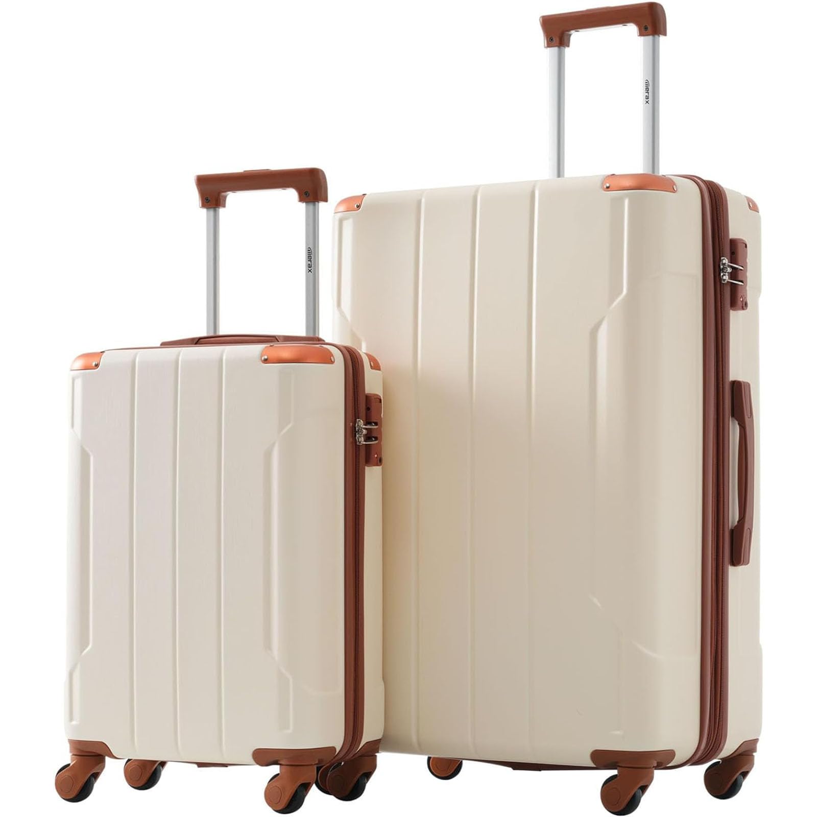 Merax Luggage Sets 2 Piece Suitcases with Wheels, Hardshell ABS Expandable and Lightweight, TSA Lock, Spinner Wheels, Carry On Luggage with Corner Guards (20 28 inch White Brown)