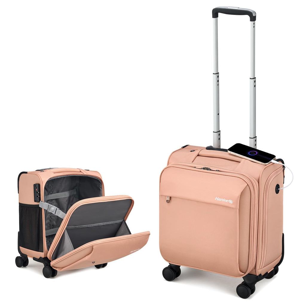 Hanke 16 Inch Underseat Carry On Luggage with Wheels Small Suitcase Softside Luggage Bags for Travel Lightweight Suitcases with Wheels Travel Luggage Personal Item for Men and Women(Pink)
