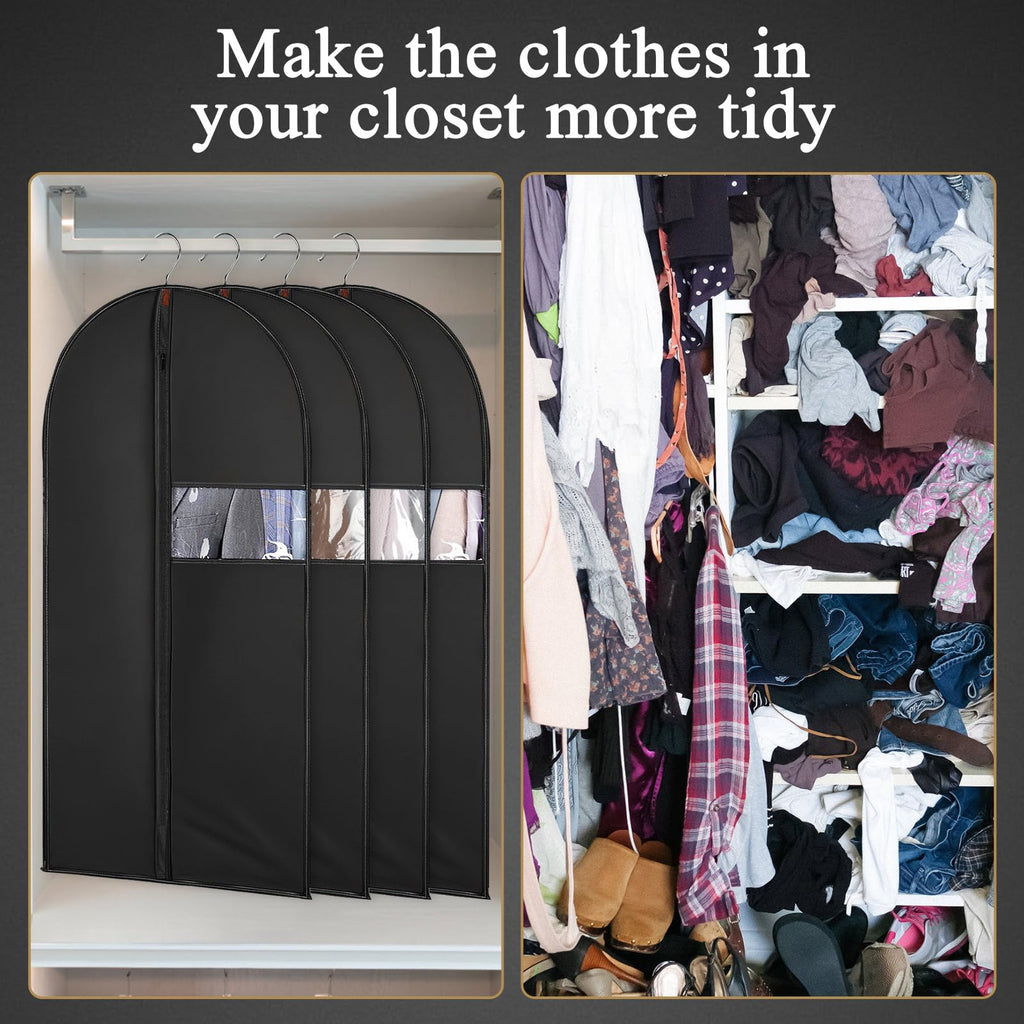 62 - Inch Garment Bags Covers,Hanging Clothes Bag, Suit Cover Bags with Clear Window for Hanging Closet Clothes Storage and Travel (Black)