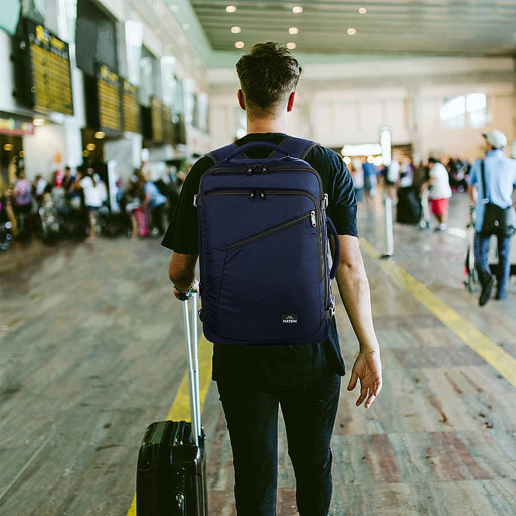 MATEIN Weekender Backpack, Large Capacity Travelling Suitcase Backpack with Strap for Clothes, Expandable Flight Approved Business Carry on Daypack for International Travel, Blue