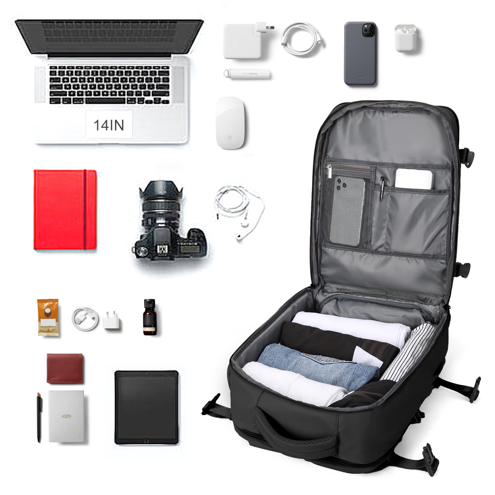 coowoz Travel Backpack For Women Men Airline Approved,Black Carry On Backpack,Large Hiking Laptop College Backpacks Waterproof Outdoor Sports Rucksack Casual Daypack Fit 15.6 Inch Backpacks