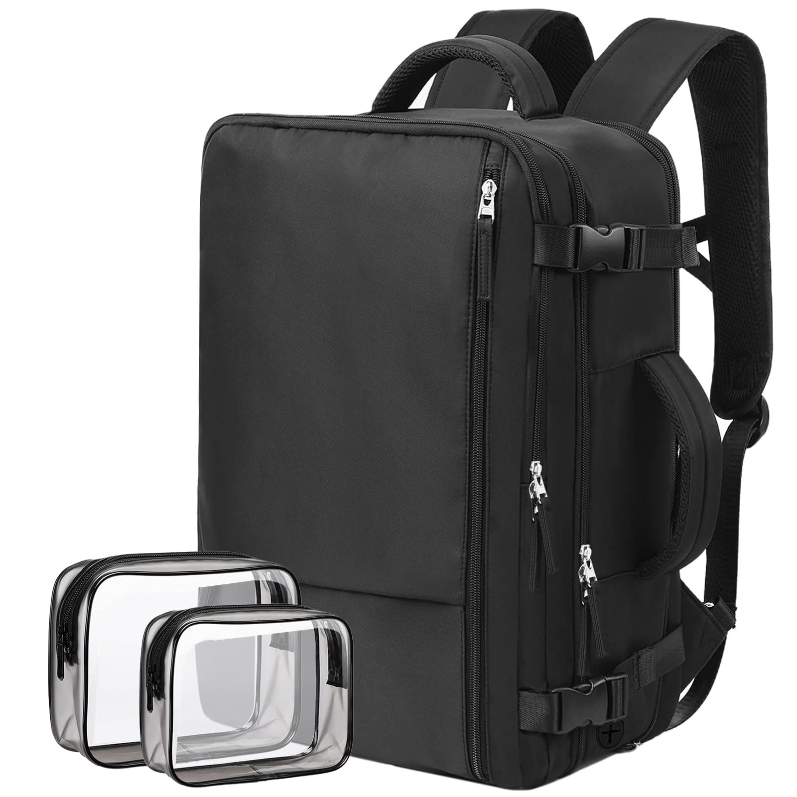 Hanples Travel Backpack for Women Men, Large Carry On Person Item Luggage Backpack, TSA Flight Approved 17.3 In Laptop Bag, Waterproof anti theft Casual Hiking Bag (Black)