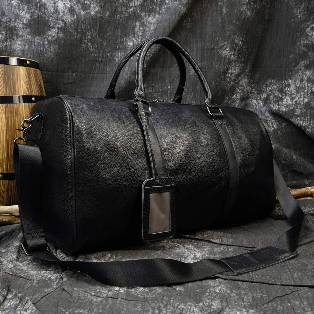 LUUFAN Leather Travel Bag Large Capacity Luggage Duffel Bag with Shoe Compartment, Men Women Weekend Shoulder Handbag for Holiday Business Trip (55cm-Black)