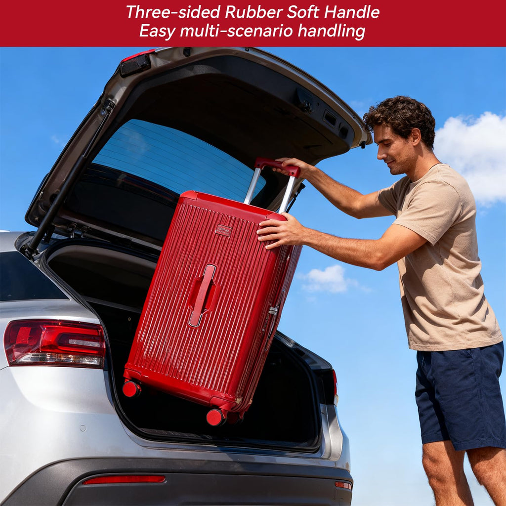 LIGHTGO Ultra-Lightweight PC+ABS Suitcase with TSA Lock & Quiet 360°Wheels, 20/26/30 Inch Expandable Luggage, Smart Organizer with Magical Divider & Waterproof Zone(20inch Brilliant Red)