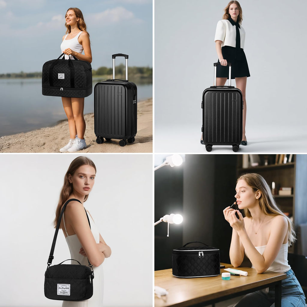Yorige Luggage Sets for Women Men 4 Piece - Carry on Hardside Suitcase 20inch with USB Port, 360° Spinner Wheels, Duffel Bag, Cup Holder, Lightweight Luggage Set for Travel Vacation