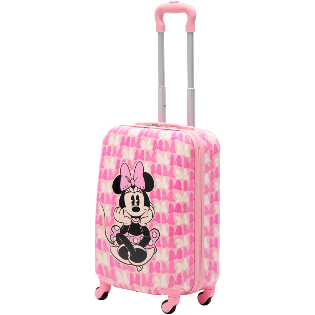FUL Disney Minnie Mouse 21 Inch Kids Carry On Luggage, Hardshell Rolling Suitcase with Spinner Wheels, Pink-Bows