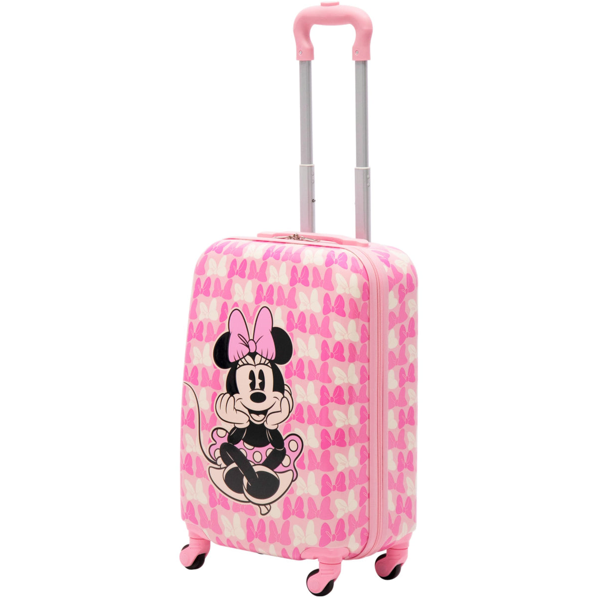 FUL Disney Minnie Mouse 21 Inch Kids Carry On Luggage, Hardshell Rolling Suitcase with Spinner Wheels, Pink-Bows