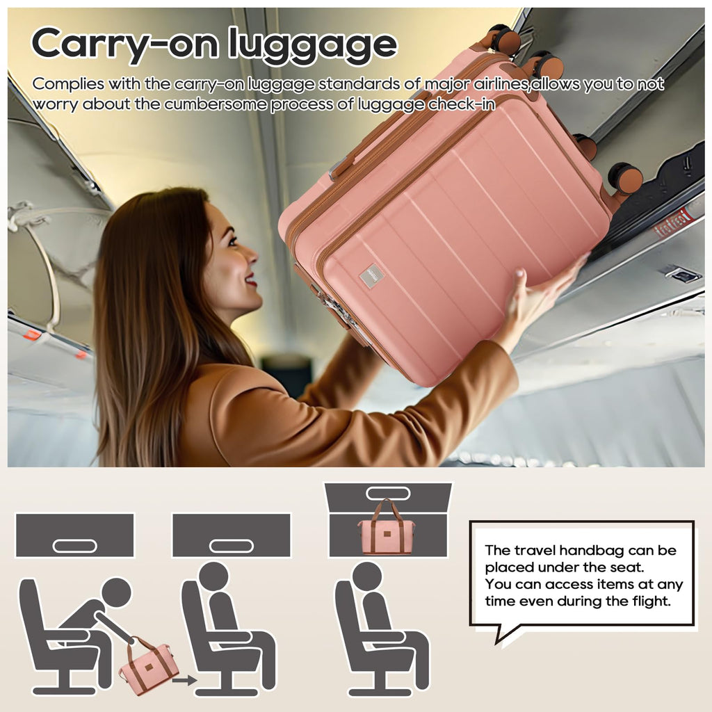 imiomo Carry on Luggage Airline Approved with Front Pocket and USB Port, Hard Shell 20 Inch Travel Carry-on Suitcase with Spinner Wheels and TSA Lock, Pink