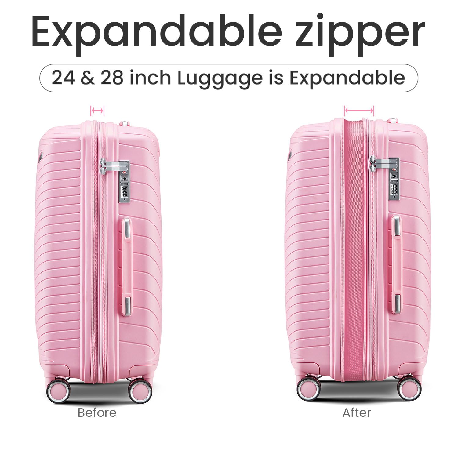 MWrouqfur Hard Shell Luggage Sets 4 Piece with 360 Spinner Wheels,Lightweight Suitcase Set with TSA Lock,Travel Luggage Set with Telescoping Handle,Light and Strong,Easy to Clean (Pink 2)