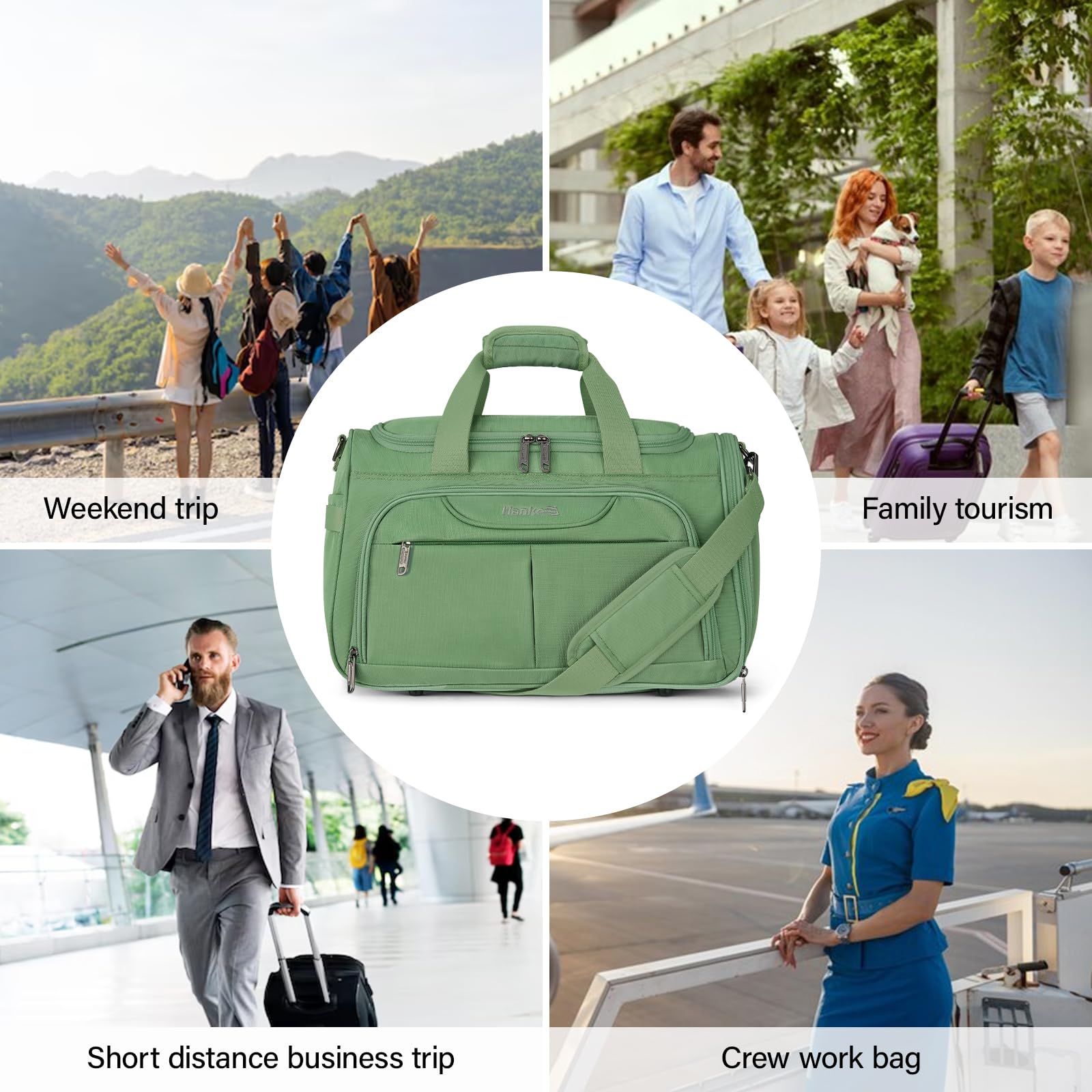 Hanke Underseat Carry On luggage Bags for Travel, Foldable Travel Bags for Women, Soft Lightweight Personal Item Travel Bag Small Carry On Bags for Airplanes, Travel Tote Bags for Women Men. Green