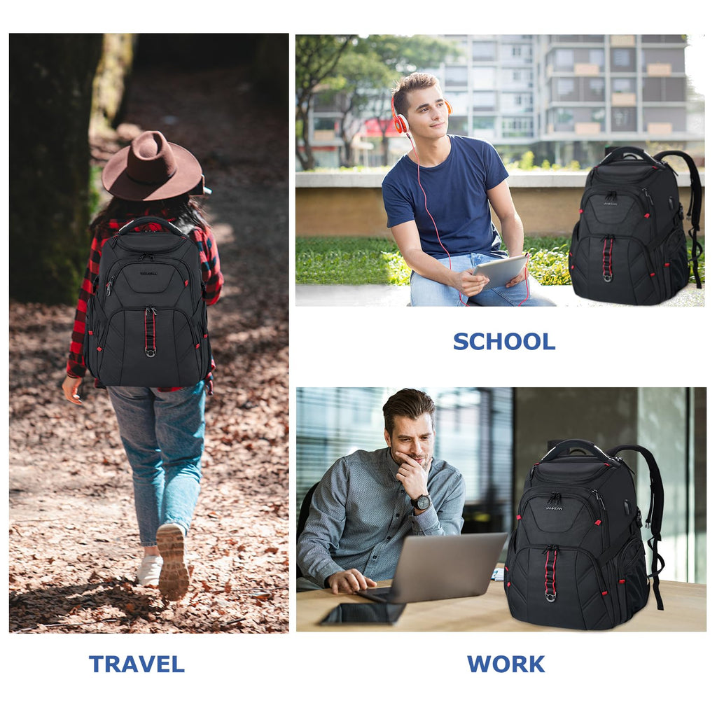 VANKEAN 17.3'' Travel Laptop Backpack TSA Friendly, Water Resistant Anti Theft Extra Large College Backpacks with RFID Pockets, USB Port for Men Women Business Work Bag, Black