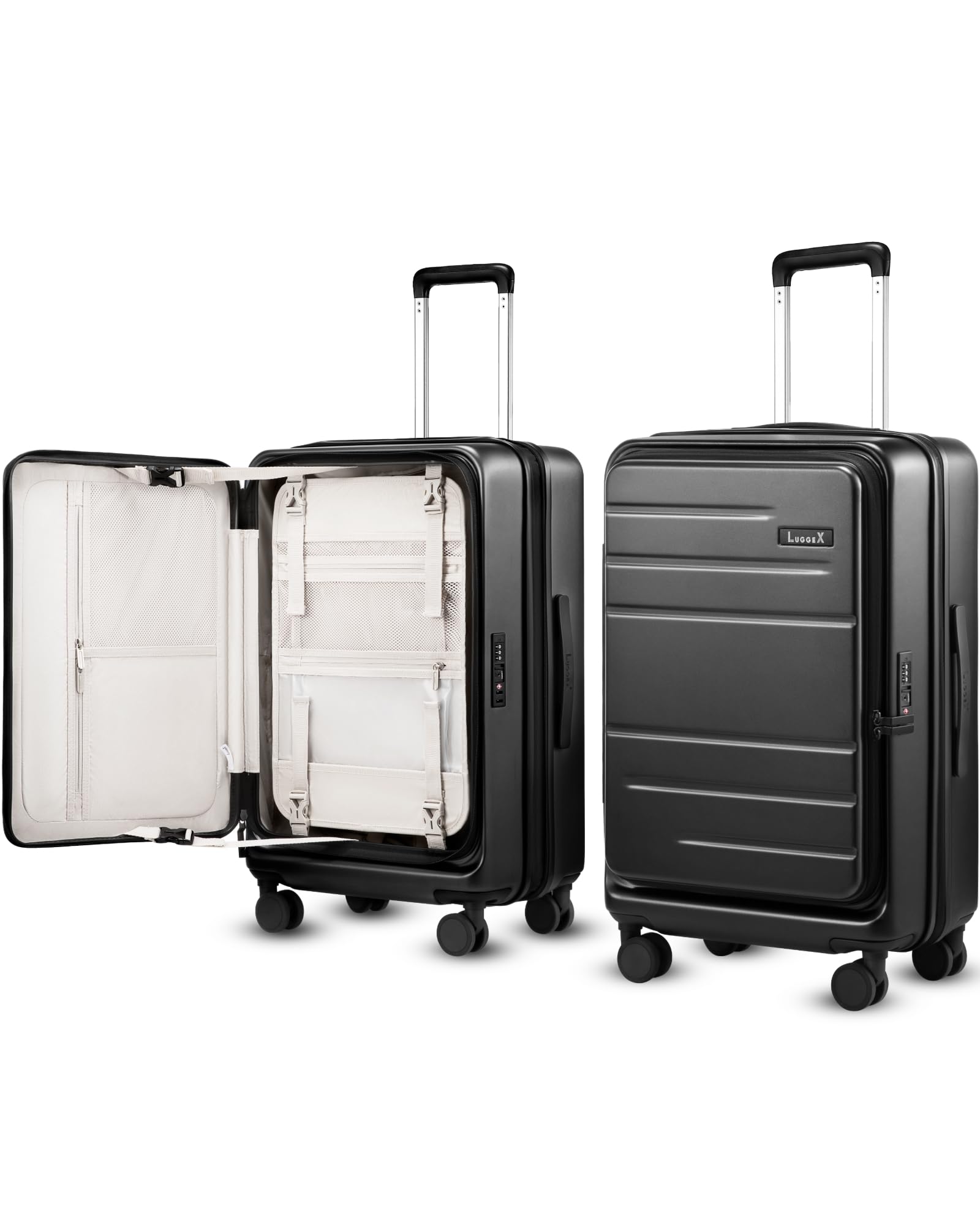 LUGGEX Checked Luggage Top Opening, FLT Expandable Polycarbonate Hard Shell Suitcase with Wheels (FX-Lite, Black, 24 Inch, 63L-70L)