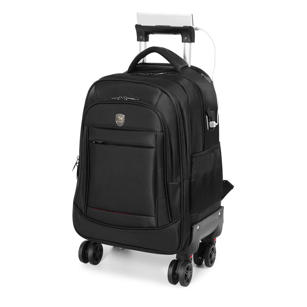 360° rotating Water Resistant Rolling Backpack with 4 Removable Wheels for Adults,Airline Approved Carry on Luggage Fit 15.6 Inch Laptop Travel Backpack with USB Charging Port