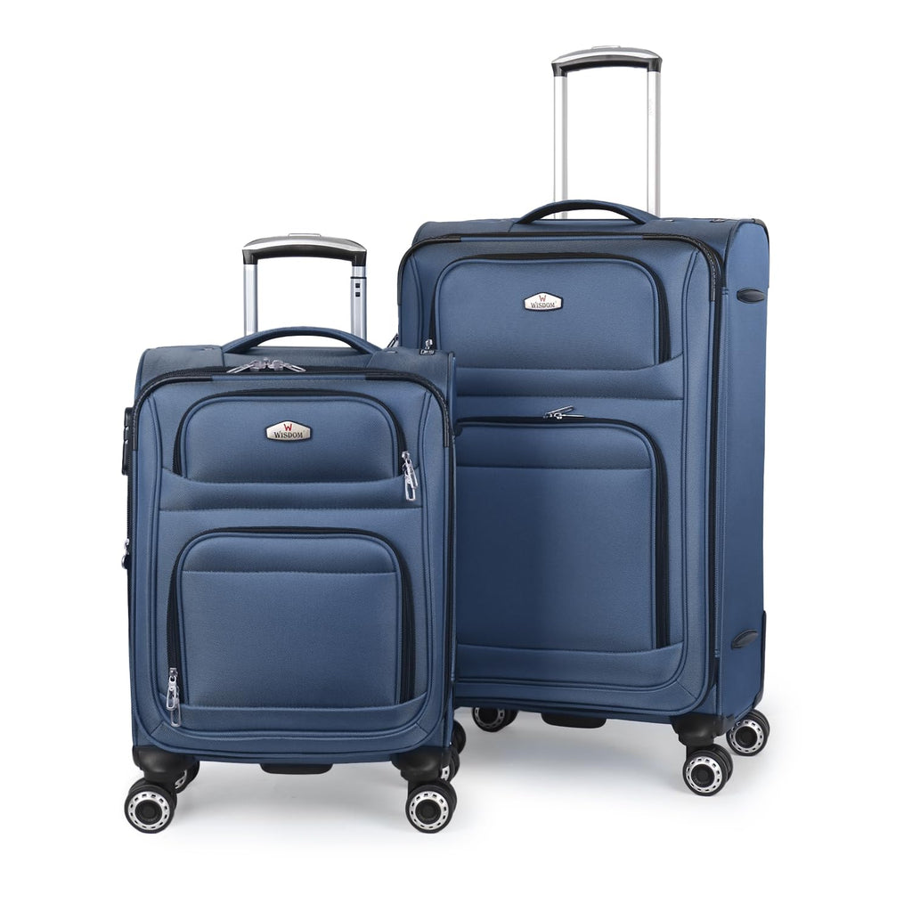 New York XPress Softside Luggage Sets 2 Piece,Expandable15% Lightweight Durable Suitcase Sets Double Spinner Wheels w/Combination LOCK （Blue,20in/26in）