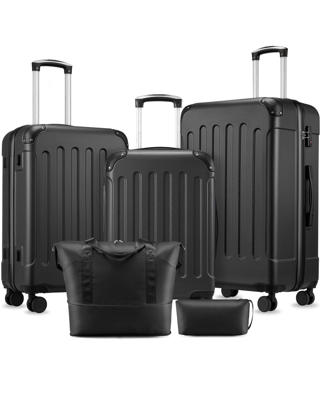 YOETEY Luggage Sets 5 Piece, Hardside Suitcase with Wheels, TSA Approved, Black