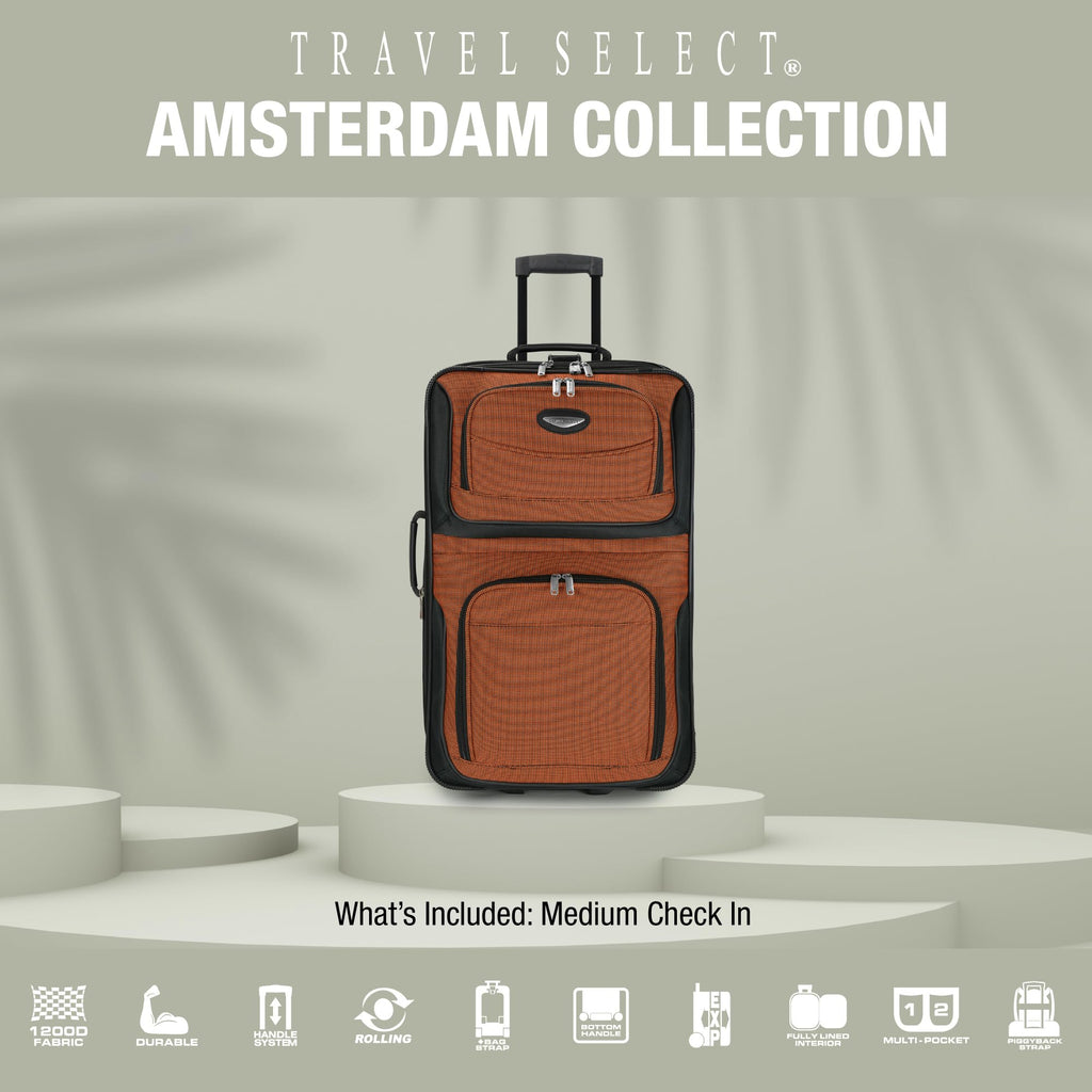 Travel Select Amsterdam Softside Expandable Luggage with Rolling Wheels, Red, 25-Inch Medium
