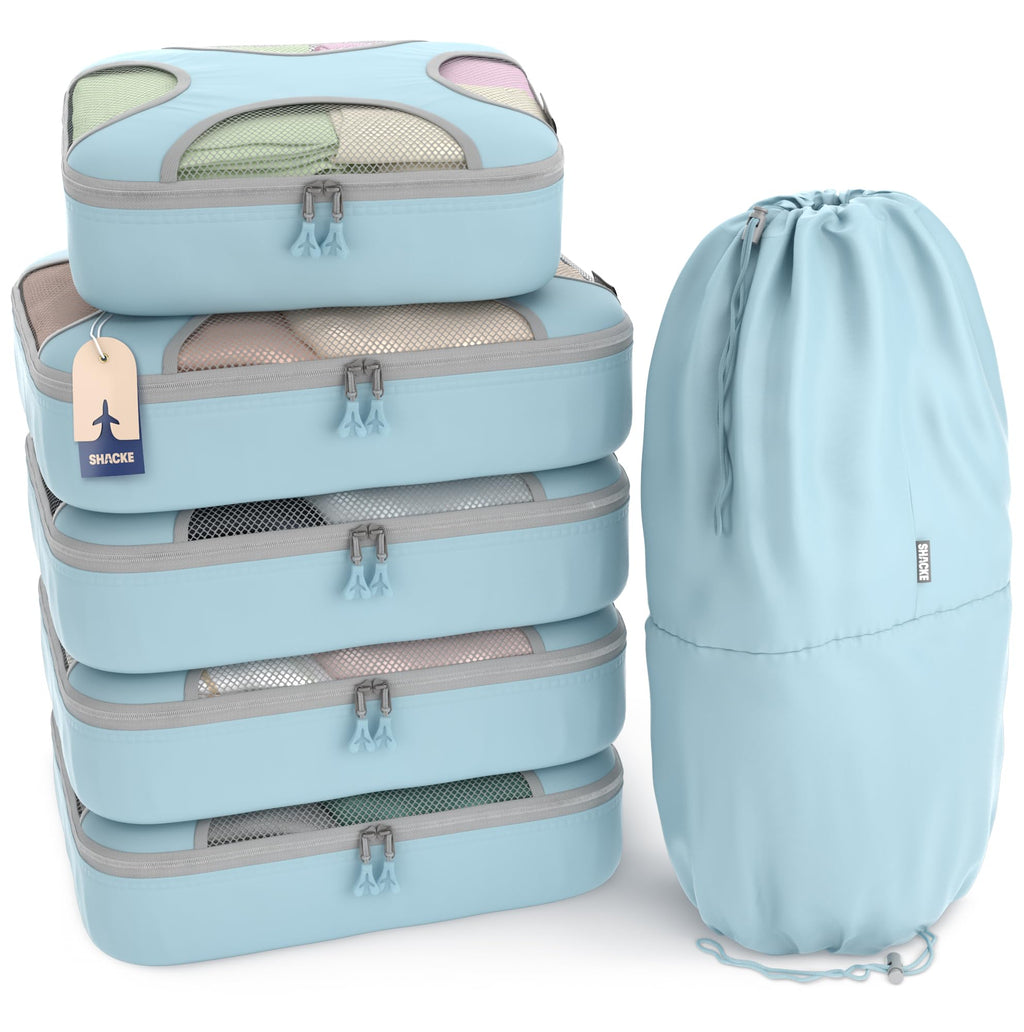 Shacke 6 Set Packing Cubes for Travel - Compression Packing Bags/Travel Organizer - Luggage Organizer Bags for Traveling - Travel Essentials for Women - Cruise Must Haves Packing List (Sky Blue)