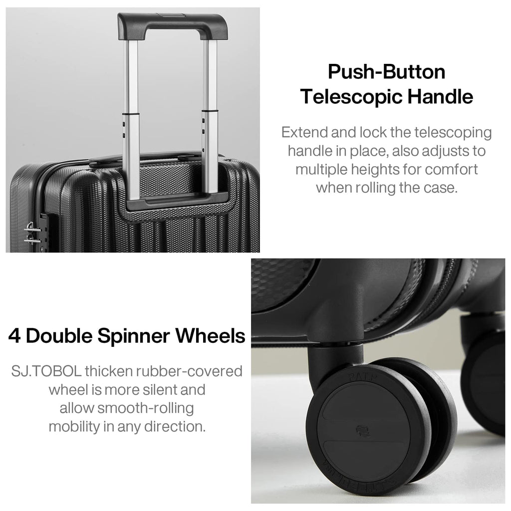 Hanke 14 Inch Underseat Carry On Luggage with Wheels Hard Shell Suitcases Carry On Bag Lightweight Small Mini Suitcase Tsa Luggage for Travel.（Jet Black）