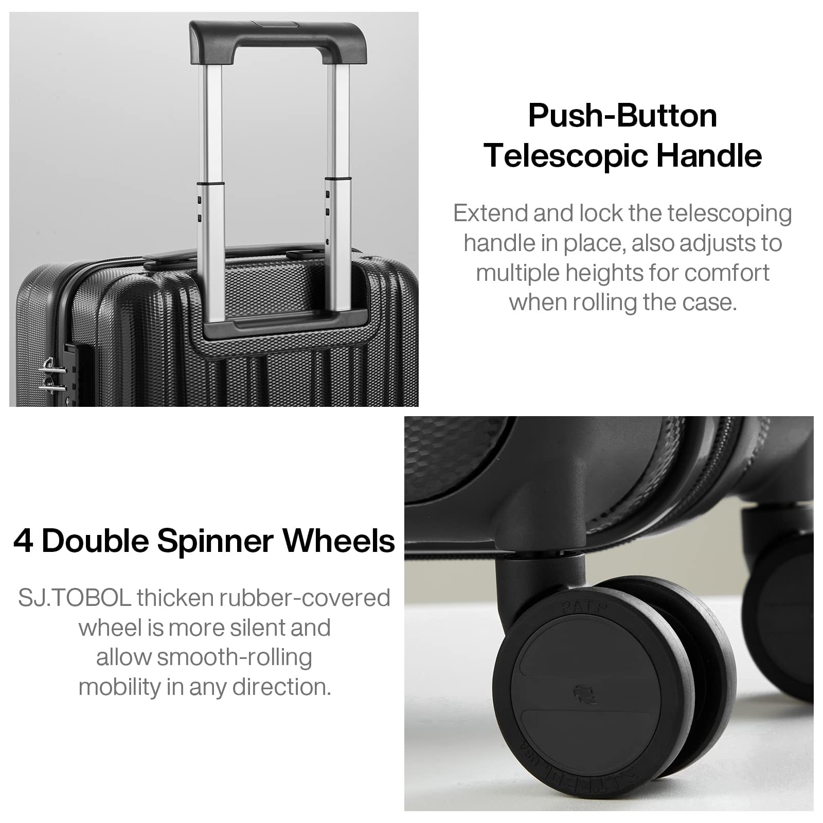 Hanke 14 Inch Underseat Carry On Luggage with Wheels Hard Shell Suitcases Carry On Bag Lightweight Small Mini Suitcase Tsa Luggage for Travel.（Jet Black）