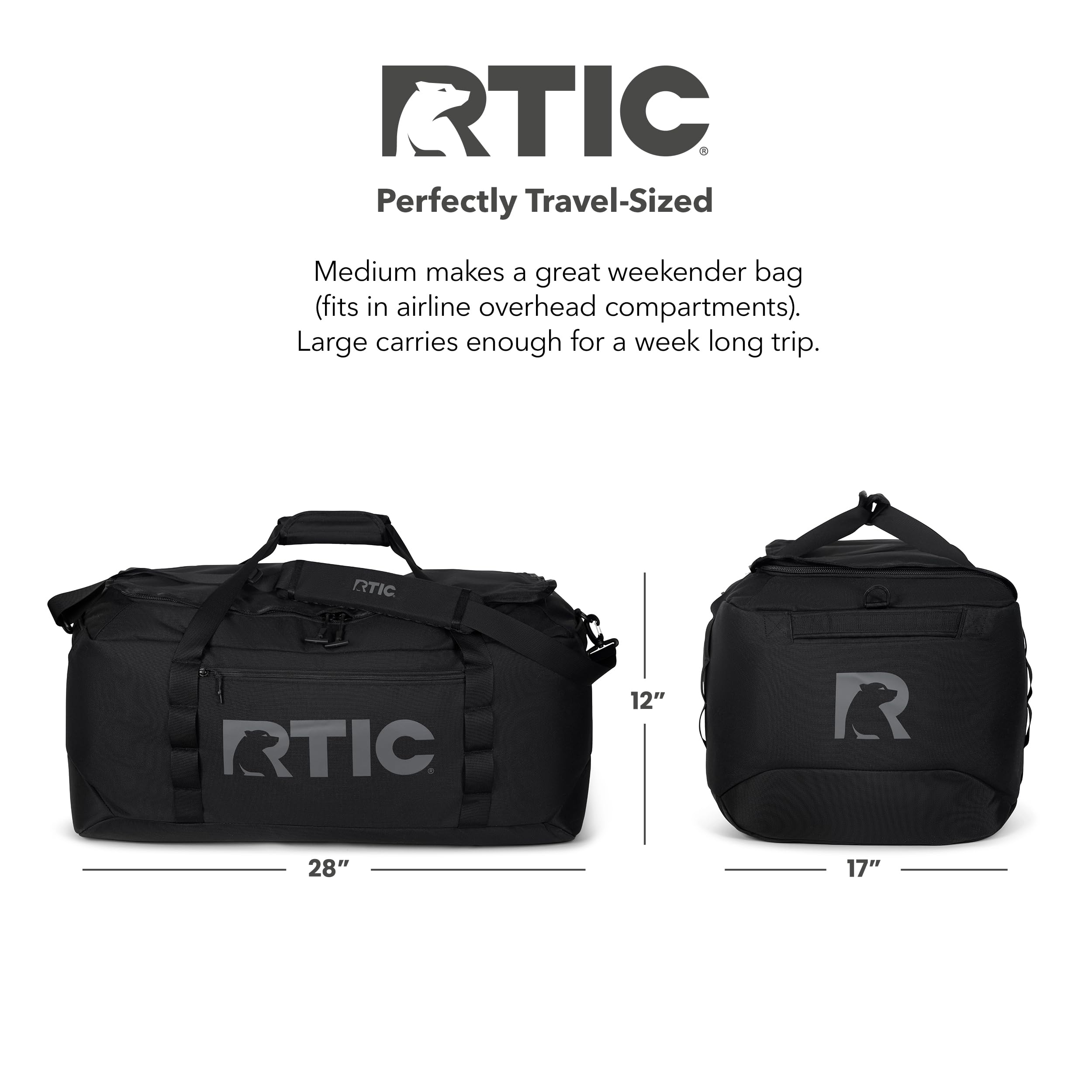 RTIC Road Trip Duffle Bag for Men and Women, Traveling Tote for Camp, Travel, Gym, Weekender, Camping, Overnight, Carry On, Sports, Spacious, Water Resistant, Large, Black
