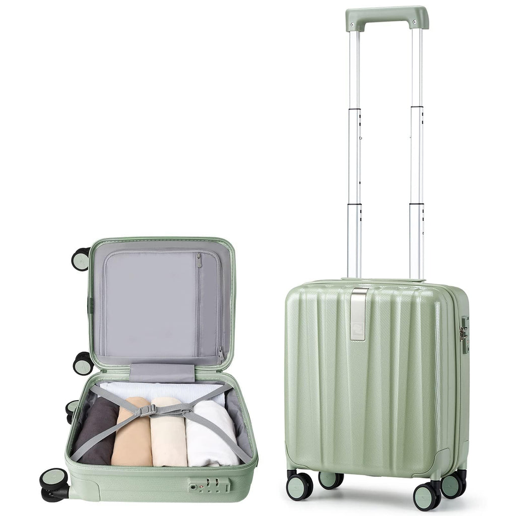 Hanke 14 Inch Underseat Carry On Luggage with Wheels Hard Shell Suitcases Carry On Bag Lightweight Small Mini Suitcase Travel Luggage for Travel（Bamboo Green）