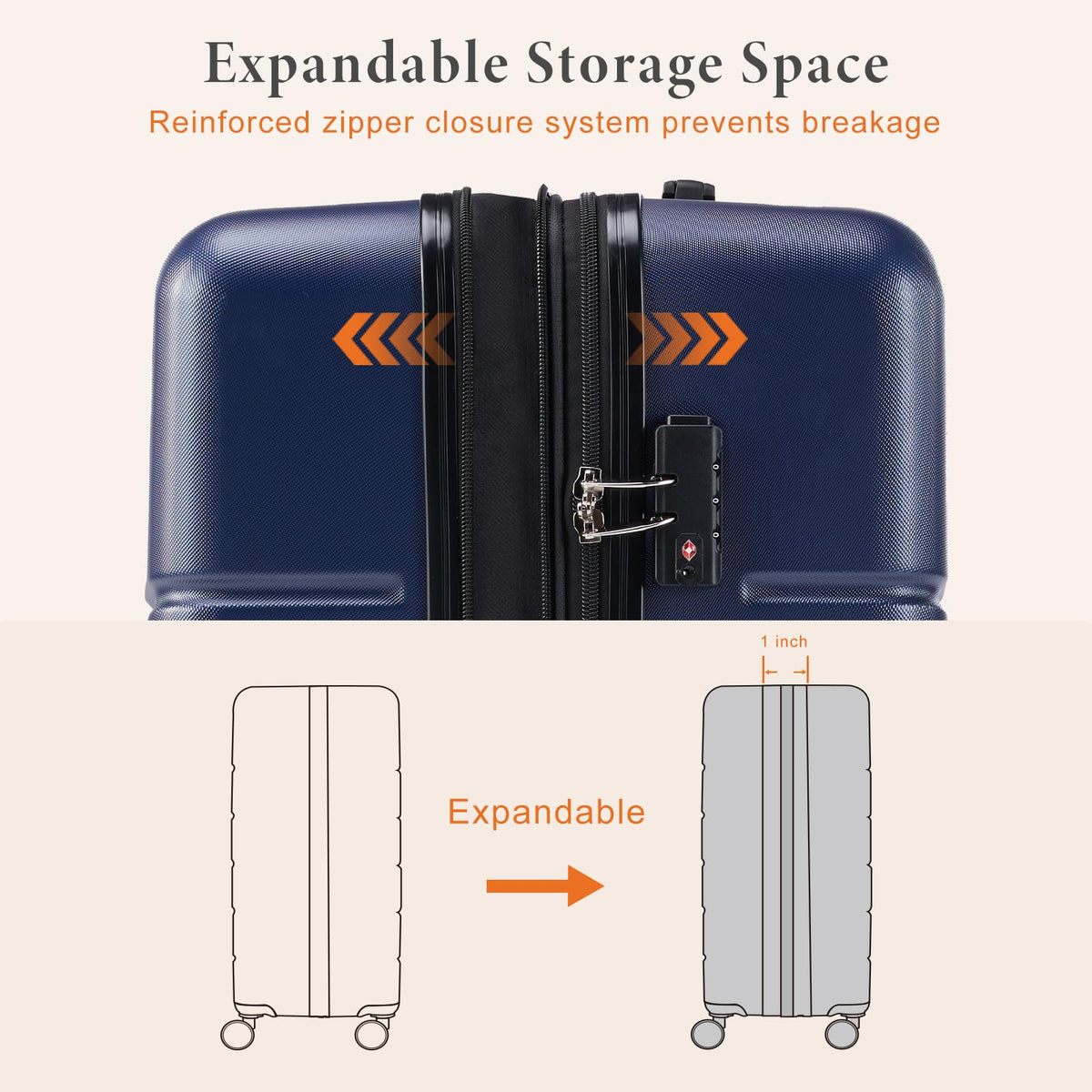 Sweetcrispy Carry on Luggage, Hard Shell ABS Suitcase with Double Spinner Wheels, Lightweight Expandable Rolling Suit Case with TSA Lock, 20 Inch Navy Blue