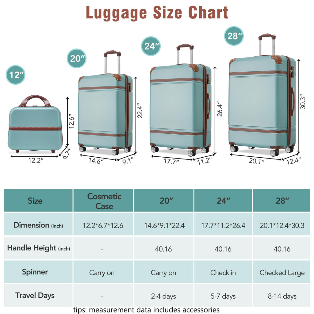 Luggage Sets 4Pc Hardshell Suitcase Sets for Travel with TSA Lock