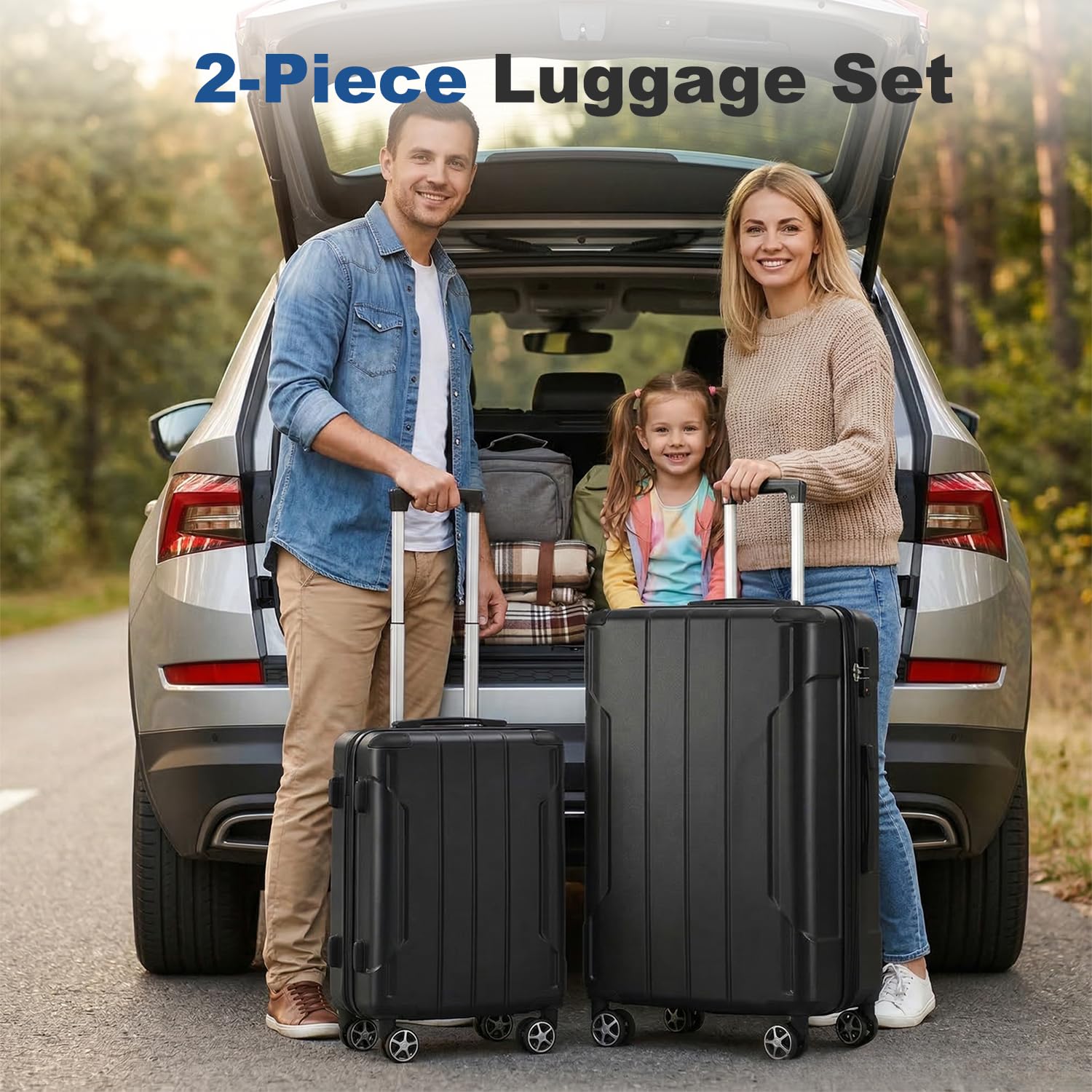AnoYishev 2 Piece Luggage Sets with Spinner Wheels, Hardside Expandable Luggage, Hardshell Carry on Suitcase and Lightweight 28 inch Checked Luggage for Travel Men Women (Black)
