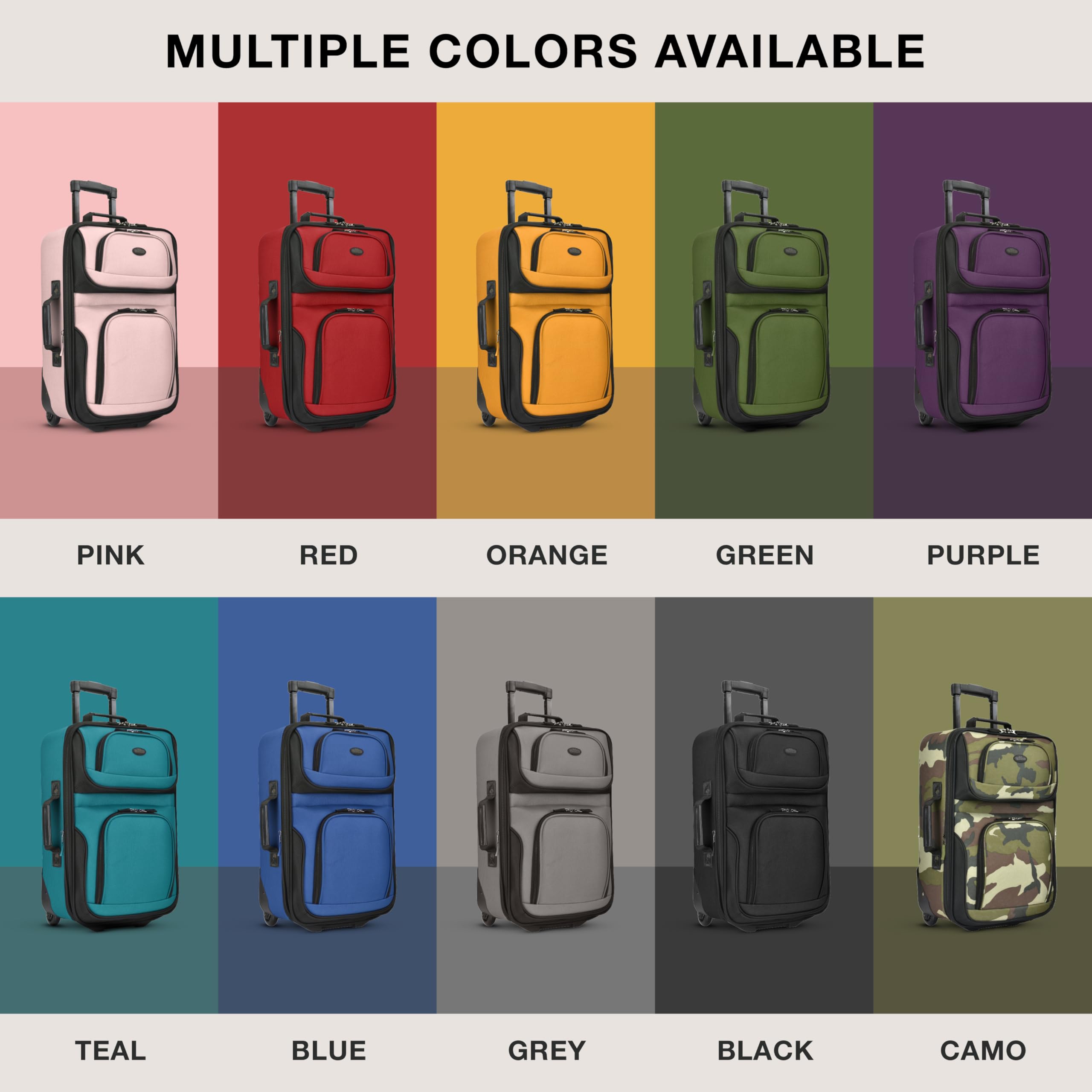 U.S. Traveler Rio Lightweight Softside Rolling Carry-on Suitcase, 2-Wheel Set, Royal Blue
