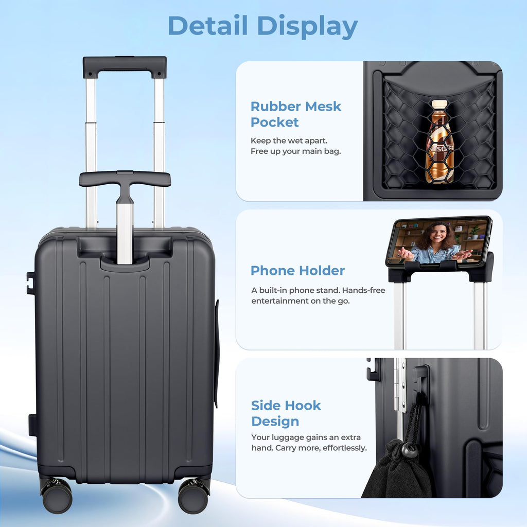 Lavoker 20" Ride-On Luggage with Child Seat, Hardside Carry-On Suitcase with 360° Silent Spinner Wheels, TSA Lock, & Dual Telescoping Handles for Kids & Adults & Busy Moms
