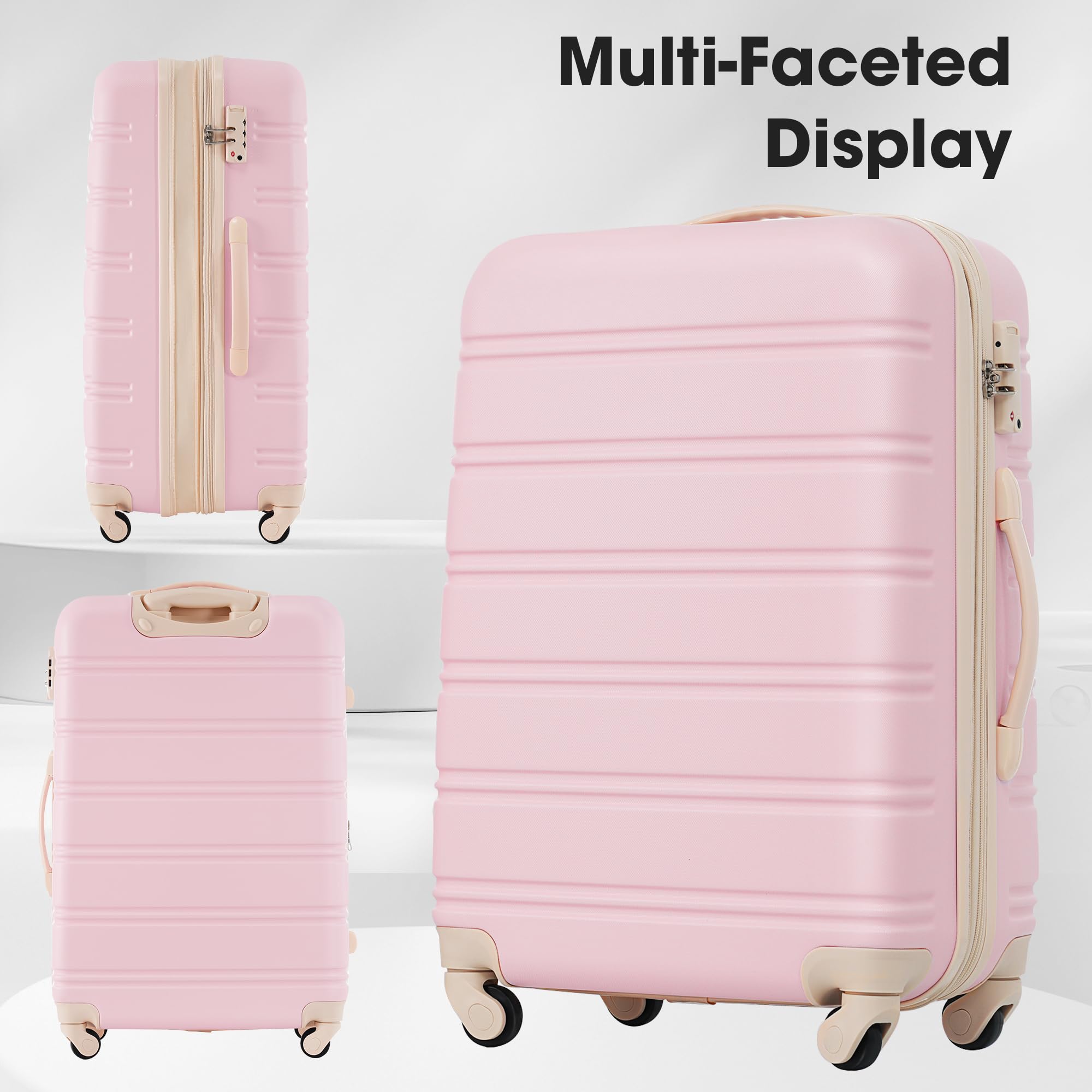 Merax Luggage sets of 2 Piece 20 28 IN Carry on Luggage Hard Case White Pink Luggage Expandable Checked Luggage Suitcase Set with Wheels
