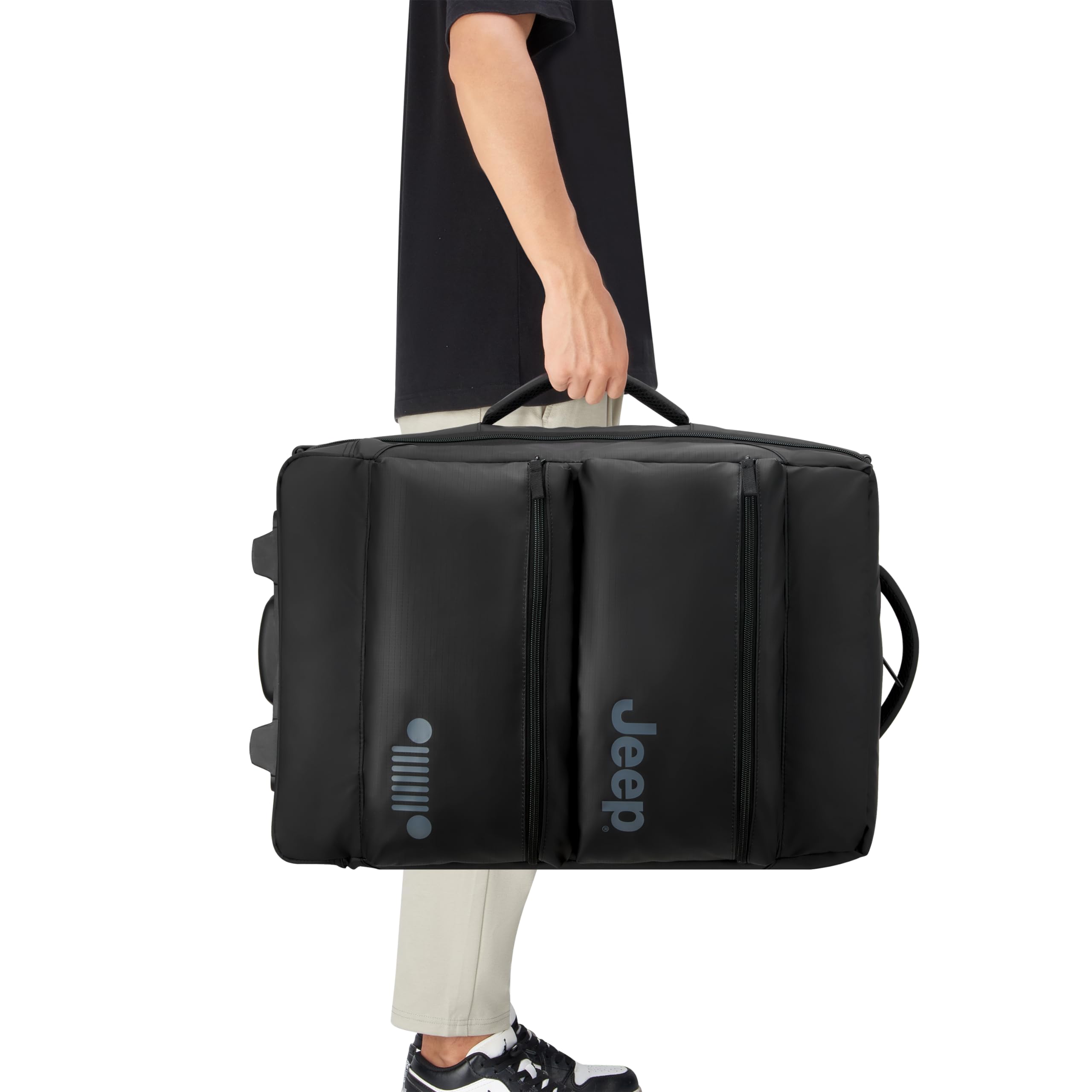 Jeep JS006B Two Wheel Rolling Travel Duffle Bag, Black, 20 Inch