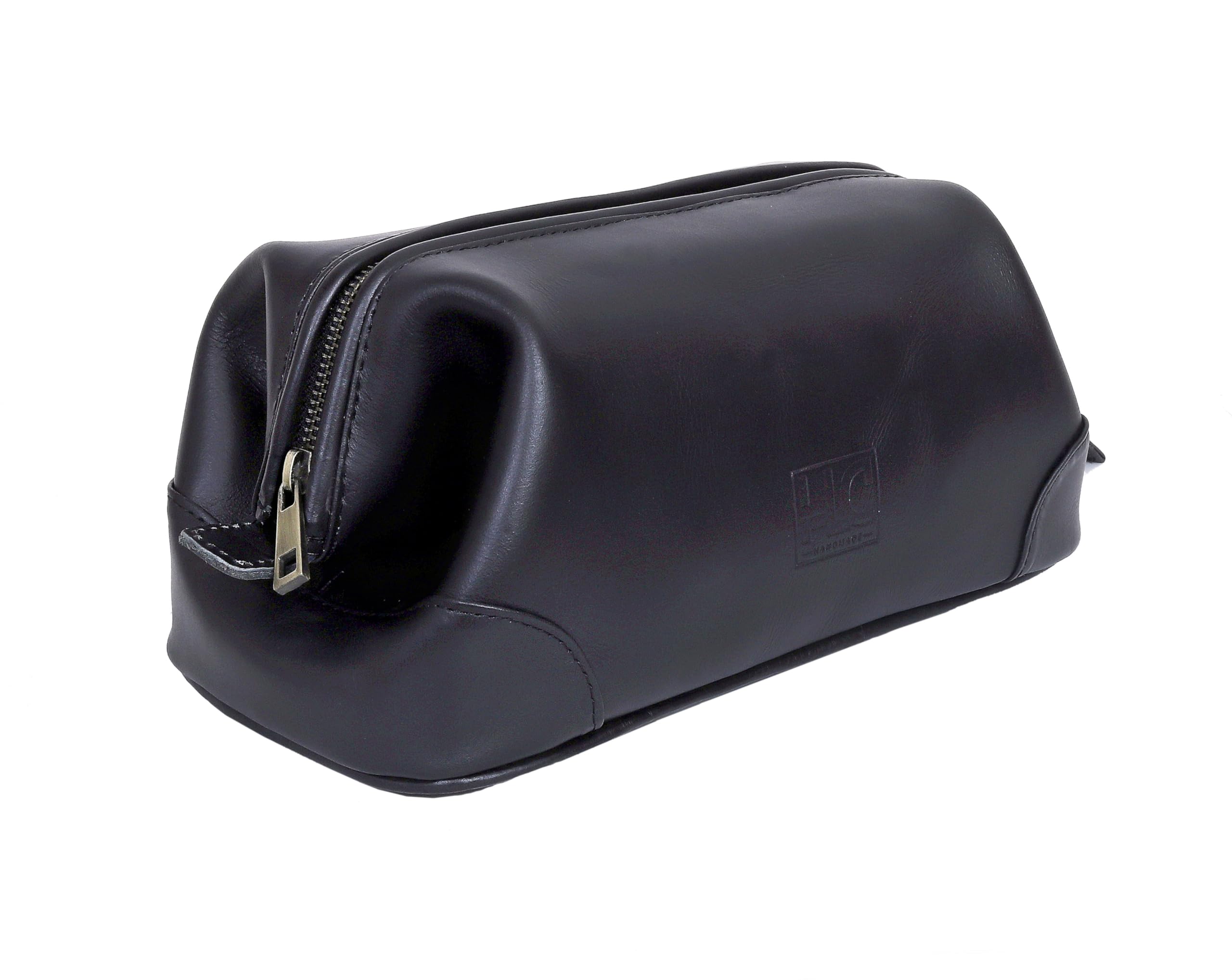 HLC Leather Toiletry Bag for Men Best Gift Premium Genuine Dopp Kit Shaving Kit Organizer Travel Kit Pouch Bag 10 inch Size (Black)