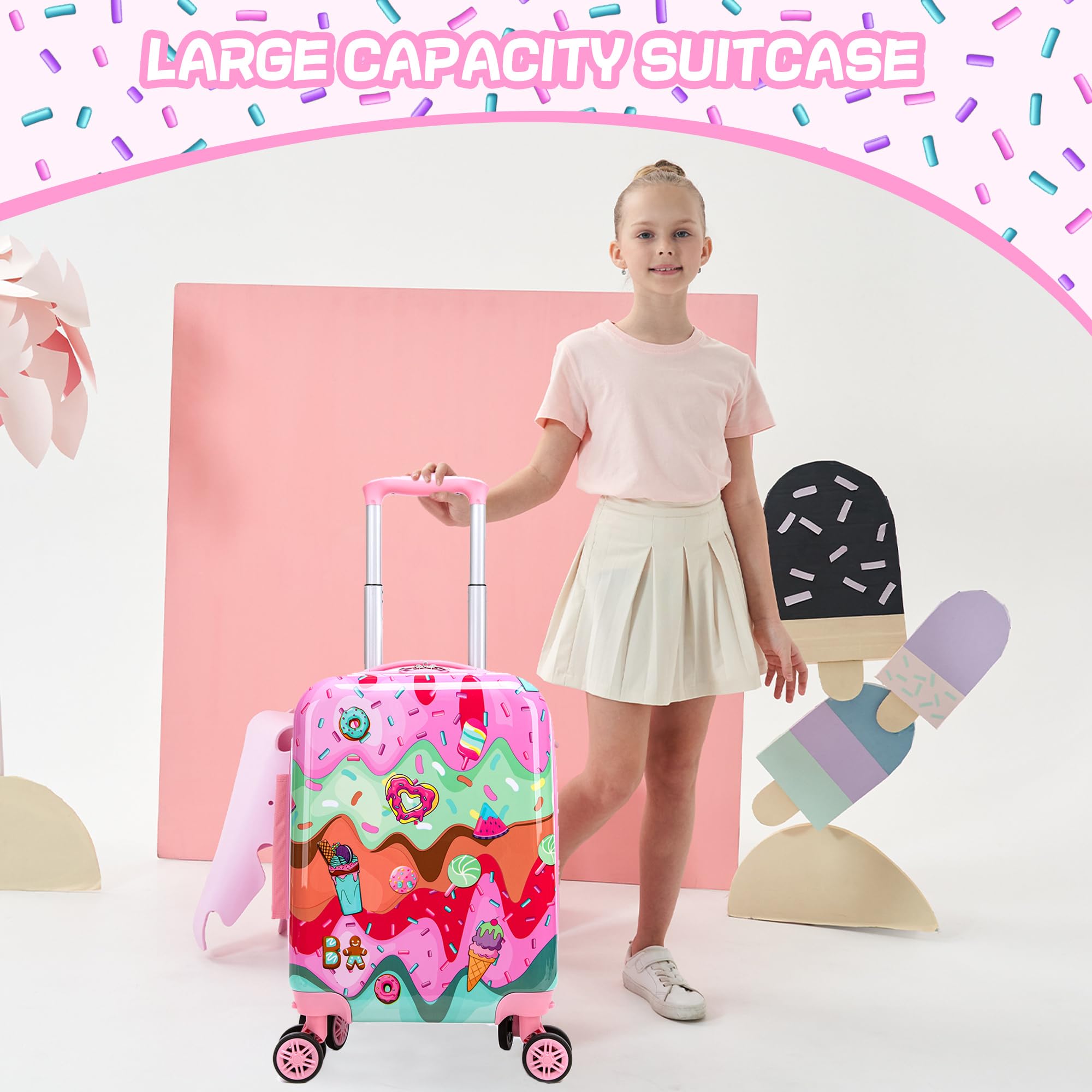 Homskiii 2 in 1 Suitcase for Kids 16inch Luggage Set for Girls Travel Suitcase Hard Shell Luggage Sets with Spinner Wheels Carry on Luggage Airline Approved