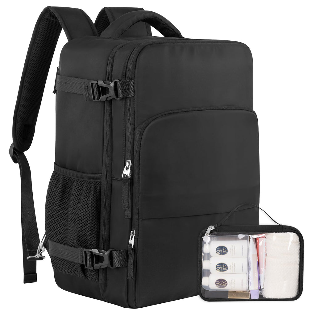 Sinaliy Travel Backpack, Carry on Flight approved Travel Bag with Multi-Pockets, Waterproof 17.3inch Laptop Backpack for Men Women, Black