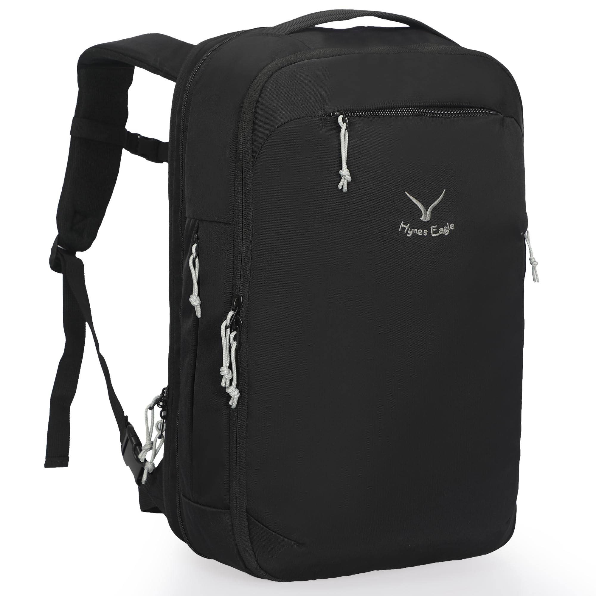 Hynes Eagle TSA Friendly Travel Backpack for Men Women Carry on Backpack 40L Flight Approved Laptop Backpack for 17 inches Compressible Weekender Bag Overnight Backpack Jet Black