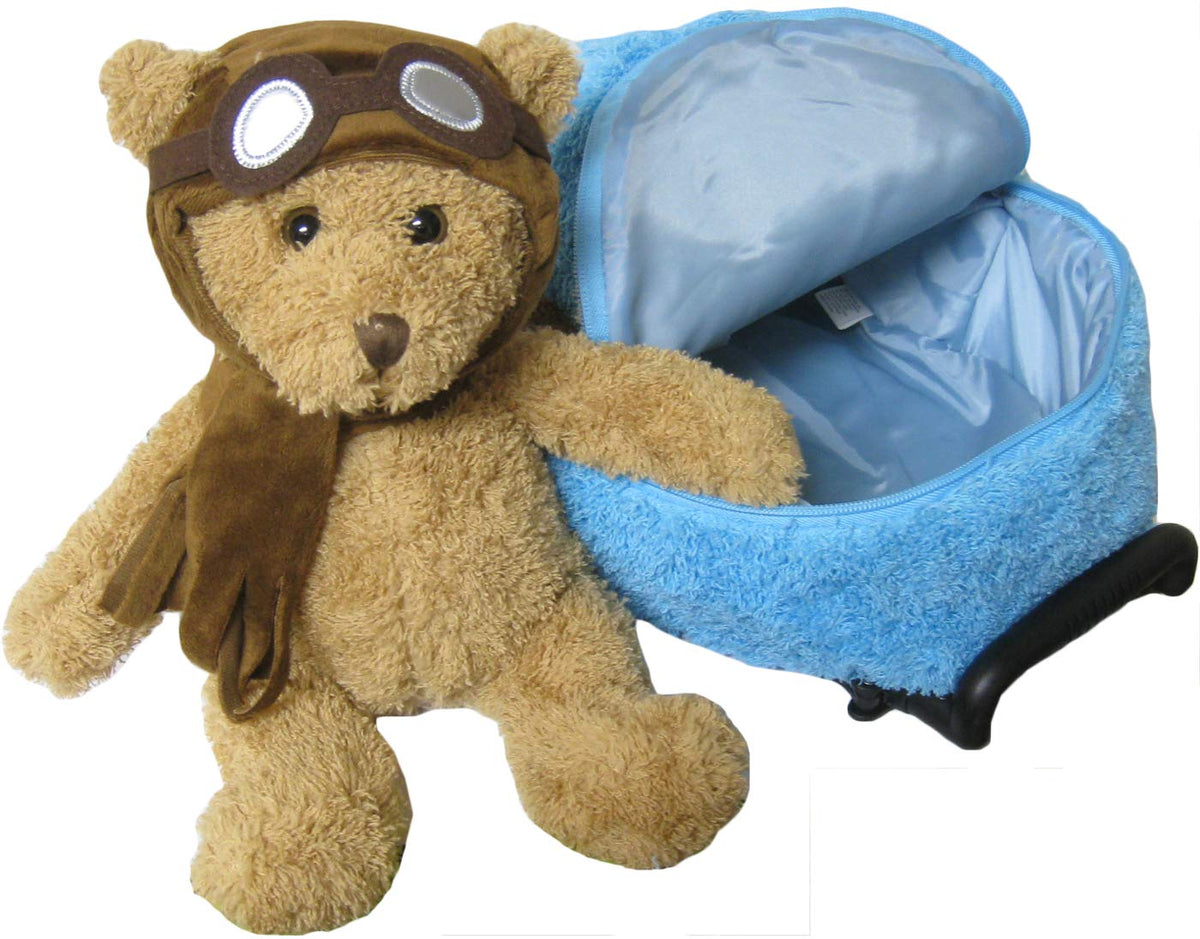 Kreative Kids Adorable Aviator Pilot Bear Rolling Backpack w/Removable Stuffed Toy & Wheels