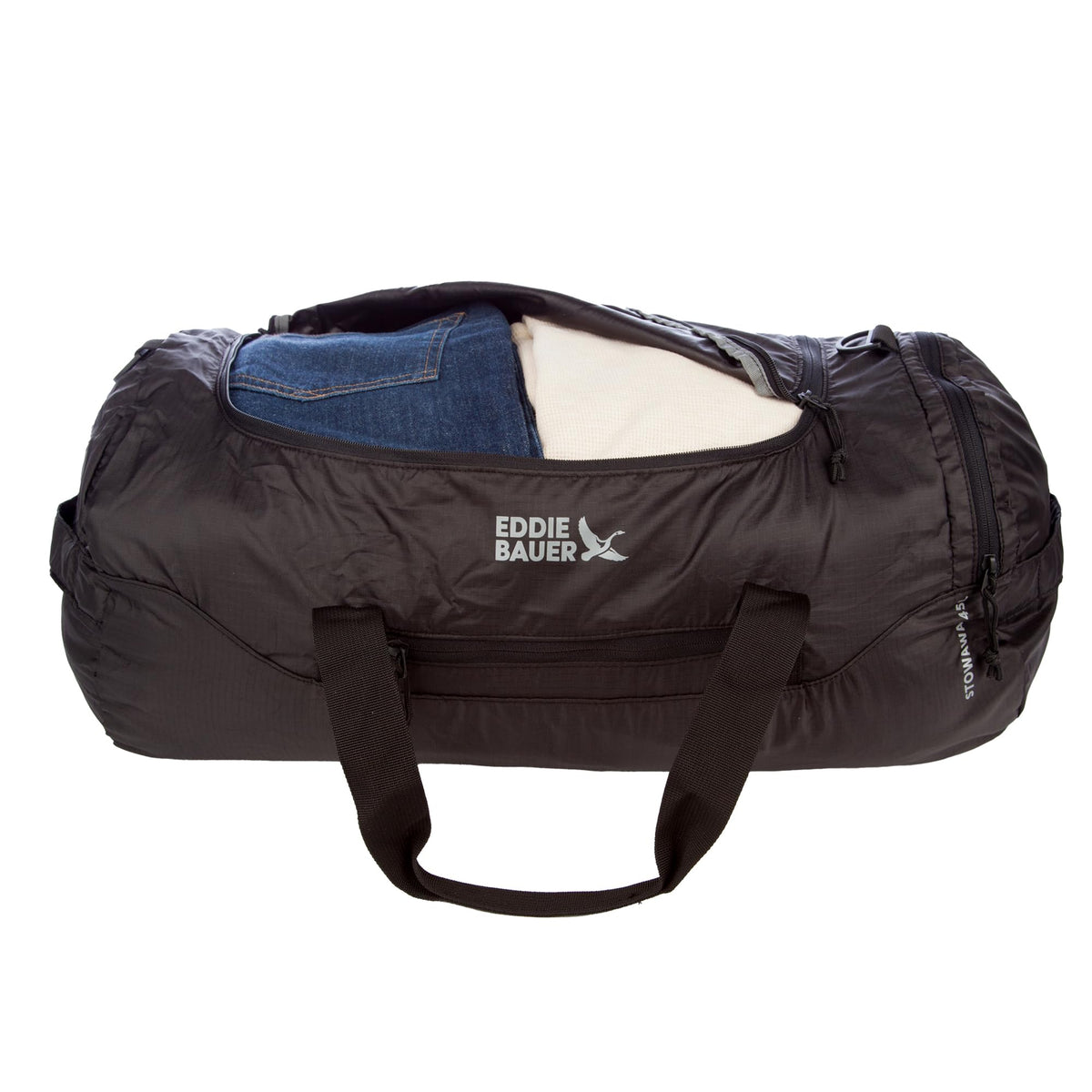 Eddie Bauer Stowaway Packable Duffel Bag | Travel | Foldable | Lightweight | Durable | Ripstop Polyester, 45L, Onyx