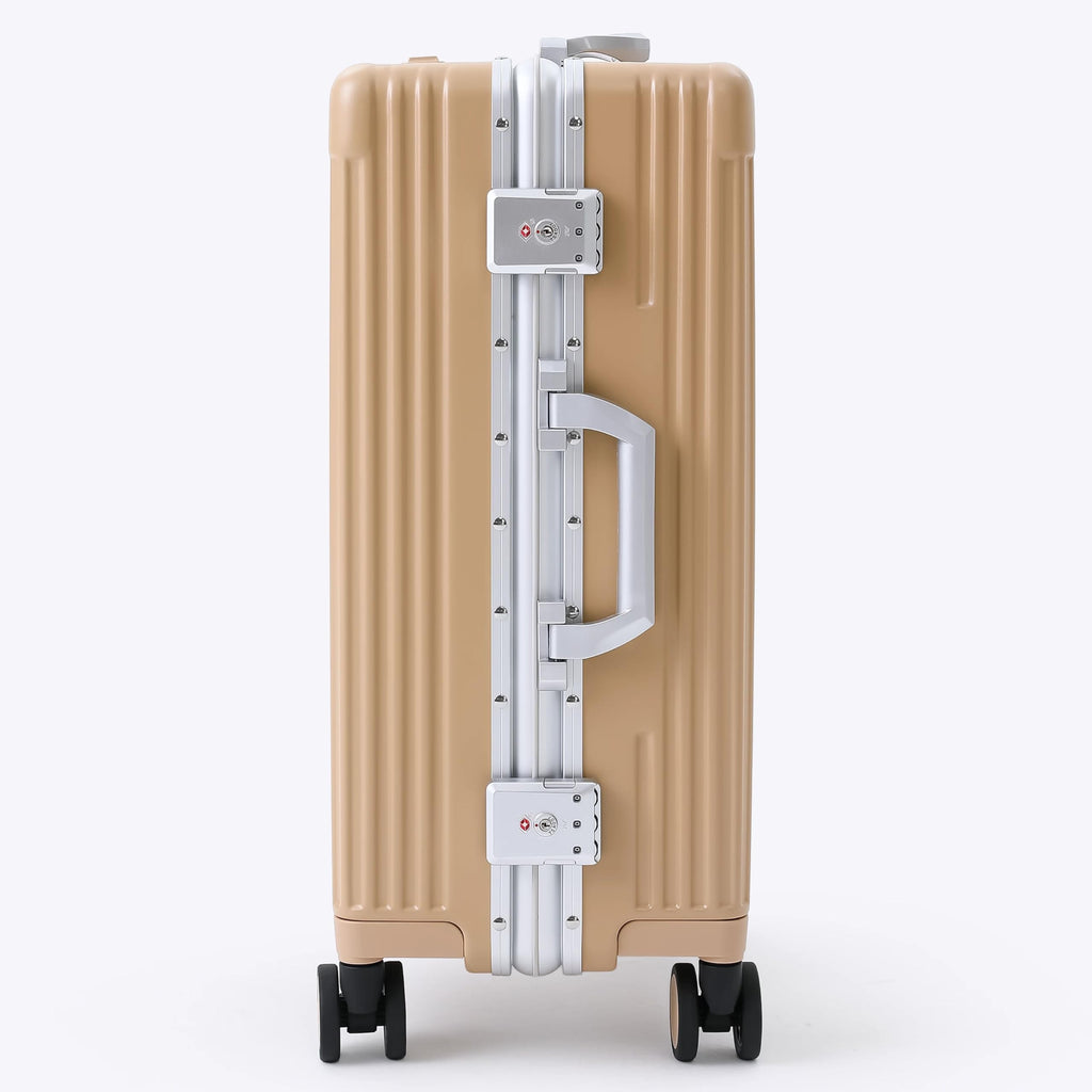 Nobl Travel Carry On Luggage, Noble Zipperless Aluminum Frame PC Hard Shell Suitcase, 22.5"x15"x9.5" Airline Approved, 360° Spinner Wheels, TSA Locks, USB Charging Port, Cup & Phone Holder - Caramel