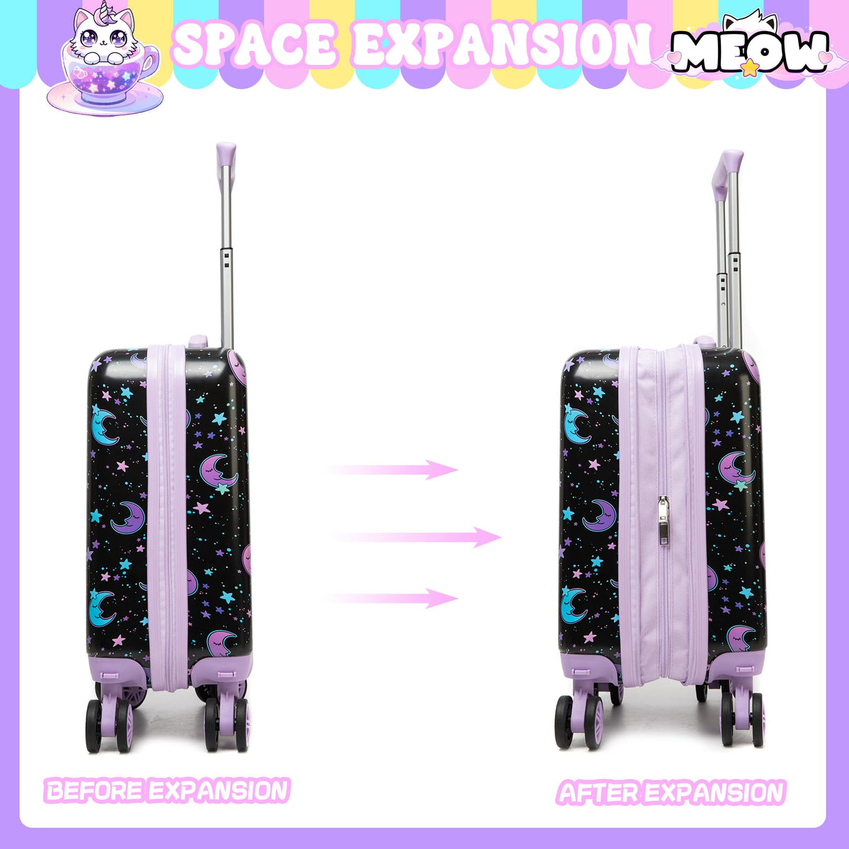 Inprof Kid’s Luggage Set 2 Piece Suitcase Set 16’’ Hardside Luggage with Spinner Wheels Girls Carry on Toddler Luggage Travel Rolling Luggage Airline Approved