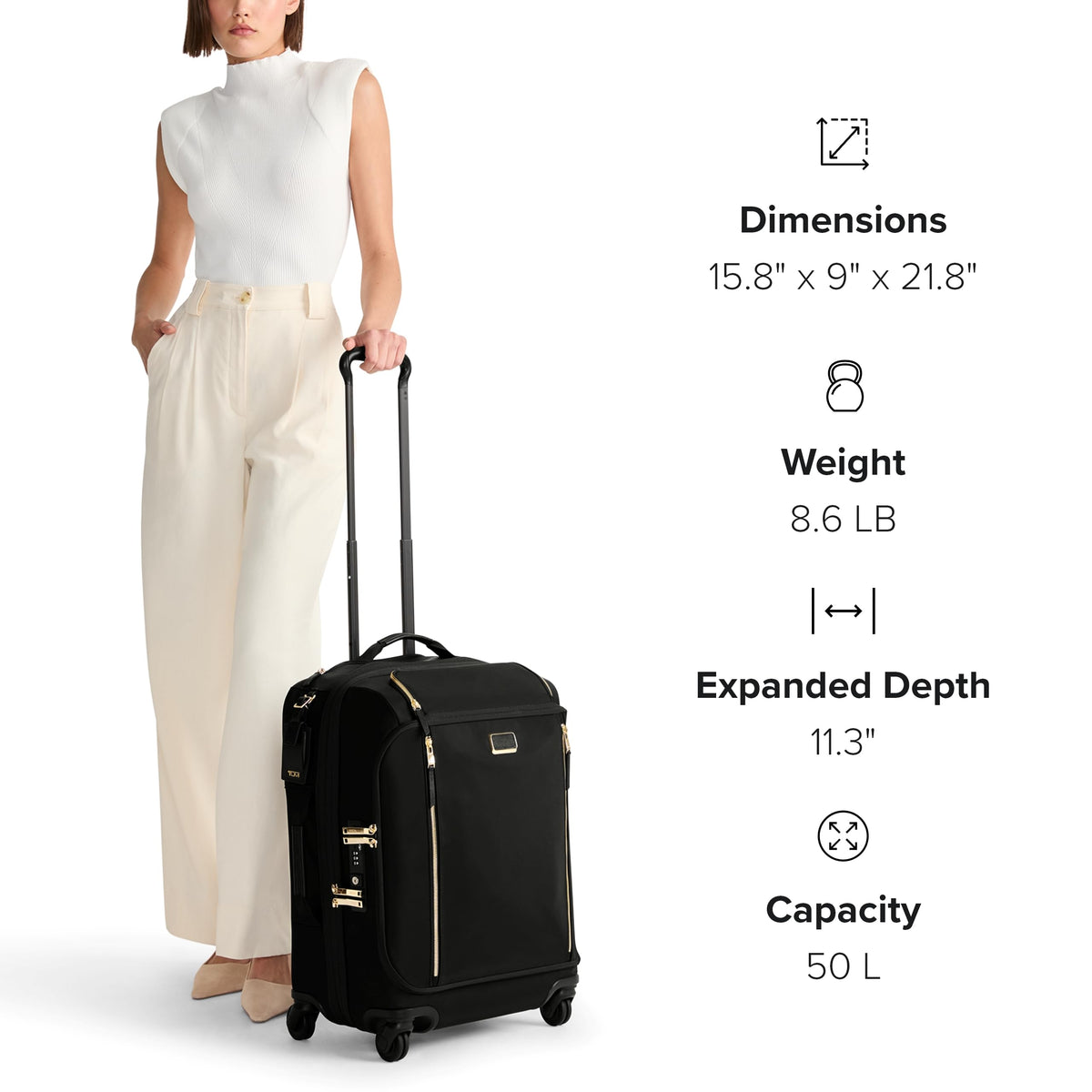 TUMI - Voyageur Leger 4 Wheel Carry-On Luggage - Lightweight and Spacious, Sleek Silhouette, Durable Women's Suitcase - 21.8" International Expandable Carry-On, Indigo