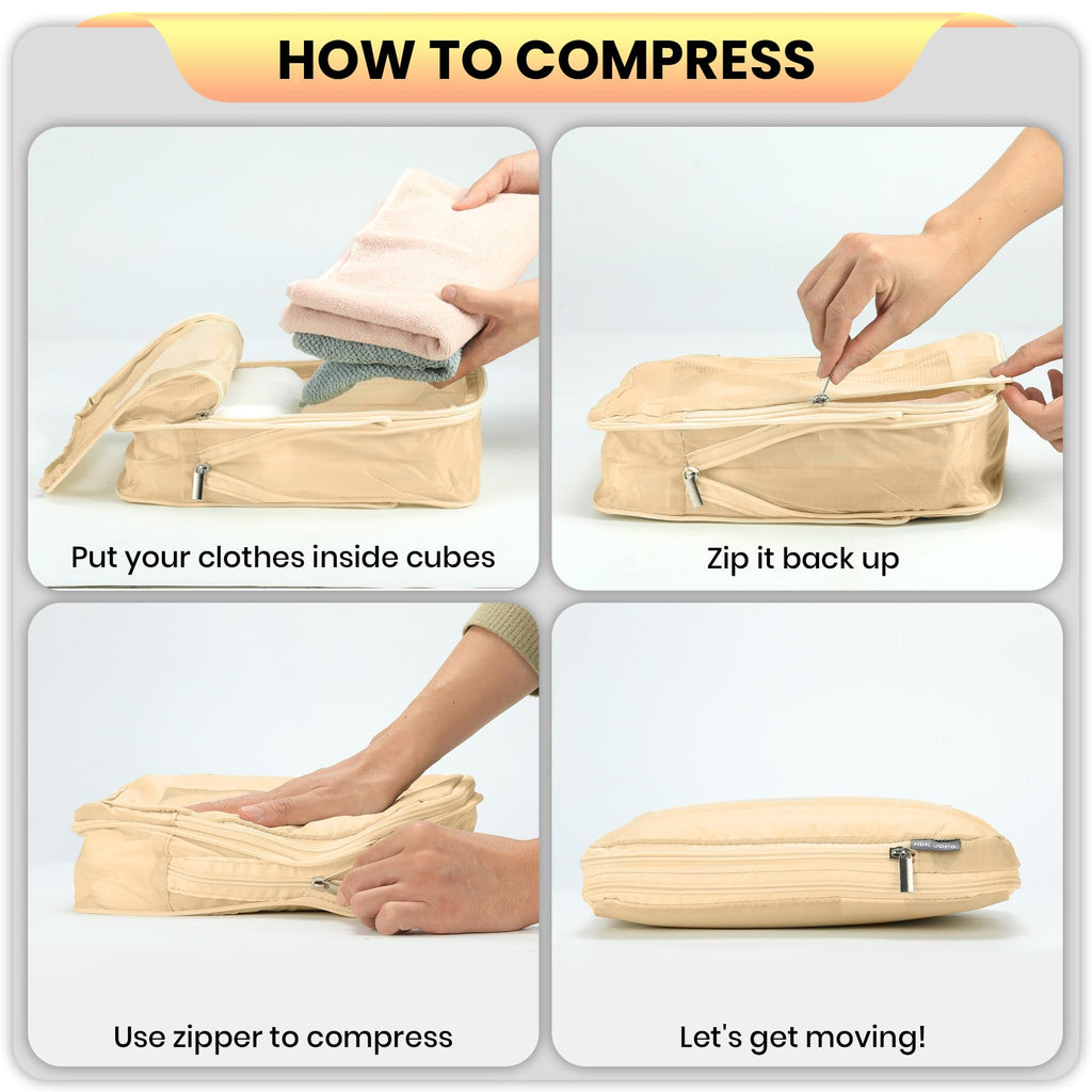 Small Compression Packing Cubes 4-Piece Set - Space Saving Travel Organizer Bags for Carry-On Luggage, Compressible Mesh Packing Cubes for Travel Women Ultralight