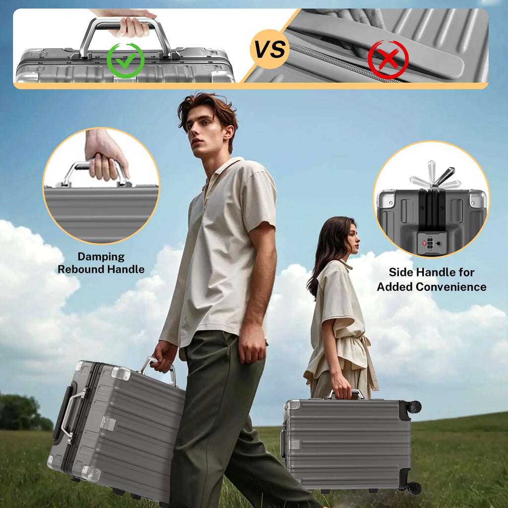 Krute Zipperless Luggage 24 Inch Aluminum Frame Suitcase with Spinner Wheels PC+ABS Hardide Checked Luggage TSA Approved