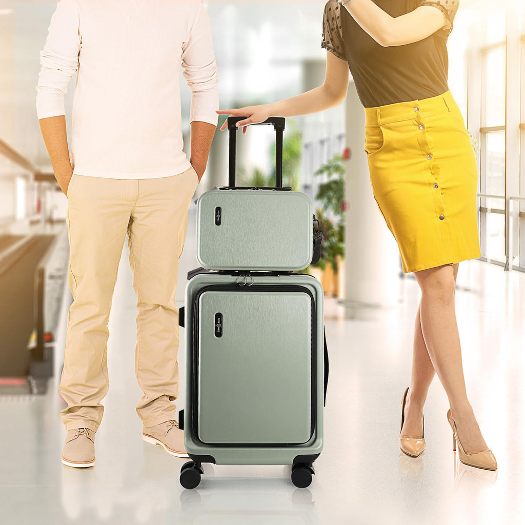 TRAVELARIM 20 Inch Carry On Luggage 22x14x9 Airline Approved, Carry On Suitcase with Wheels, Hard-shell Carry-on Luggage, Durable Luggage Carry-On, Sage Green Small Suitcase with Cosmetic Case
