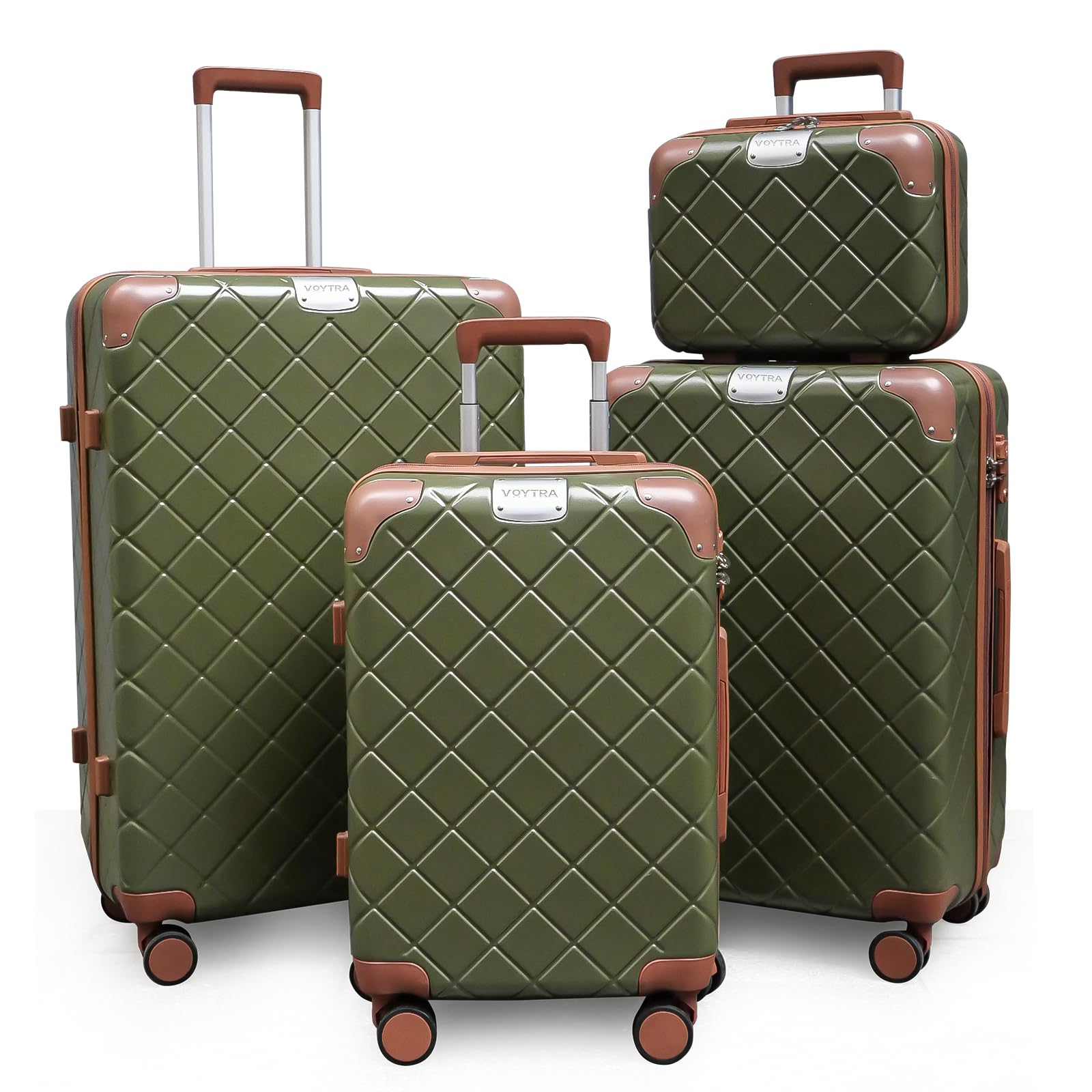 Voytra Lightweight Hardside luggage sets Suitcases with Spinner Wheels YKK Zipper & TSA Lock, ABS+PC Hardshell 4 Piece Luggage Set for Weekend Getaways & Family Travel (14/20/24/28 Green)