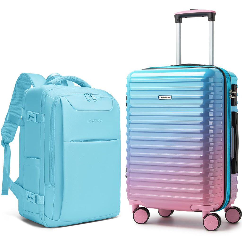 LARVENDER Carry on Luggage 22x14x9 Airline Approved, Expandable 20 Inch Hardside Large Suitcase with Wheels TSA Lock, Lightweigh PC+ABS Travel Carry-on Suitcases for Women and Men, Cotton Candy