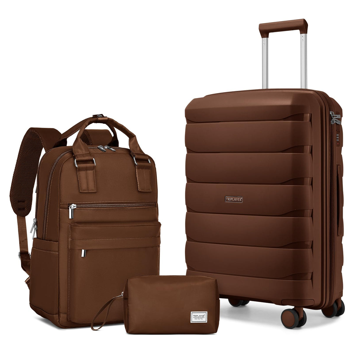 TRIPLAYER Carry On Luggage 22x14x9 Airline Approved, 22 Inch PP Hardshell Luggage Carry-on Suitcase with Spinner Wheels, Carry On Suitcase Set for Women(Mocha