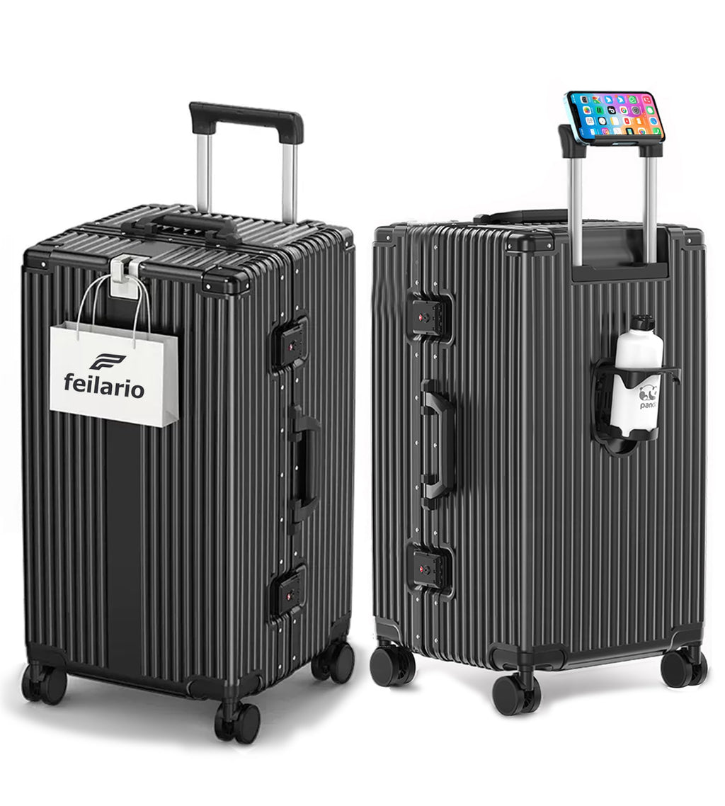 feilario 30in Super Large Captain Aluminum Frame Hardside Spinner Wheels Luggage, Removable Wheels Zipperless Checked Suitcase with Cup Holder/Phone Holder